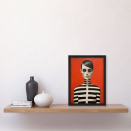 Artery8 Emo Phase By Ryan Ramirez Black On Orange Coral Skeleton Bold Vibrant Halloween Artwork Painting Art Print Framed Poster Wall Decor - Size: A4 - thumbnail 4