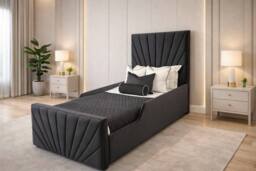 PARADISE BEDS LTD Single Upholstered Kids Bed Frame With Headboard in Dark Grey - thumbnail 1