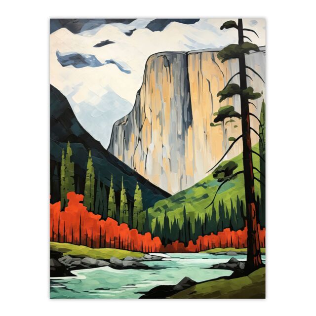 Artery8 El Capitan Autumn Colours Artwork Striking Landmark In Yosemite National Park Large Wall Unframed Art Poster Print Thick Paper 18X24 Inch - image 1