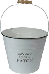 "St Helens Vintage Metal ""Welcome to Our Patch Pale Planter With Handle White" - thumbnail 1