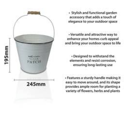 "St Helens Vintage Metal ""Welcome to Our Patch Pale Planter With Handle White" - thumbnail 3