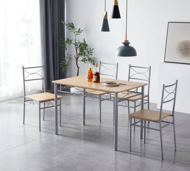 MCC Direct Dining table & 4 chairs Wooden Table Set with Metal Frame Silvia in Natural - image 1