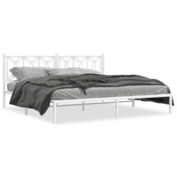 Berkfield Home Metal Bed Frame without Mattress with Headboard White 193x203cm - Size: 193x203 cm - thumbnail 2