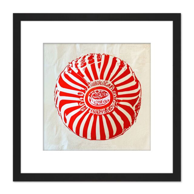 Artery8 Scottish Tea Cake Red Linocut Abstract Illustration Square Wooden Framed Wall Art Print Picture 8X8 Inch in Black - image 1
