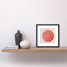 Artery8 Scottish Tea Cake Red Linocut Abstract Illustration Square Wooden Framed Wall Art Print Picture 8X8 Inch in Black - thumbnail 2