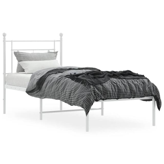 Berkfield Home Metal Bed Frame without Mattress with Headboard White 75x190cm - Size: 75x190 cm - image 1
