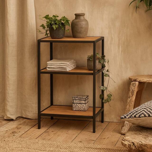 Wyld Haus El Paso Bedside Table Black Metal Frame Wild Oak Effect Top in Natural - image 1