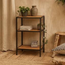 Wyld Haus El Paso Bedside Table Black Metal Frame Wild Oak Effect Top in Natural