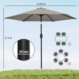 OUTSUNNY 2.6M Garden Parasol Umbrella with Aluminium Pole, Tilt, Crank in Light Grey - Size: 260 cm x 100 cm - thumbnail 3
