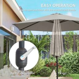 OUTSUNNY 2.6M Garden Parasol Umbrella with Aluminium Pole, Tilt, Crank in Light Grey - Size: 260 cm x 100 cm - thumbnail 4