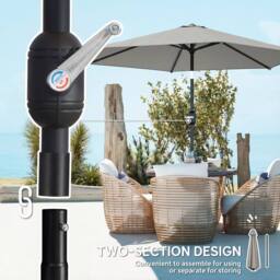 OUTSUNNY 2.6M Garden Parasol Umbrella with Aluminium Pole, Tilt, Crank in Light Grey - Size: 260 cm x 100 cm - thumbnail 7