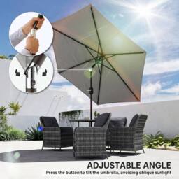 OUTSUNNY 2.6M Garden Parasol Umbrella with Aluminium Pole, Tilt, Crank in Light Grey - Size: 260 cm x 100 cm - thumbnail 5