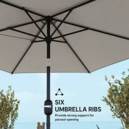 OUTSUNNY 2.6M Garden Parasol Umbrella with Aluminium Pole, Tilt, Crank in Light Grey - Size: 260 cm x 100 cm - thumbnail 8