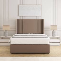 "BSSPOKE Cheshire Divan Bed Plush Velvet 54"" Headboard 10"" Mattress No Drawers in Taupe - Size: King" - thumbnail 1