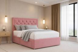 "Chester & Oakley Valencia Plush Divan Bed Base 2 Drawers Foot-End - 26"" Headboard in Pink - Size: Super King" - thumbnail 3