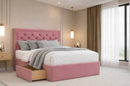 "Chester & Oakley Valencia Plush Divan Bed Base 2 Drawers Foot-End - 26"" Headboard in Pink - Size: Super King" - thumbnail 1