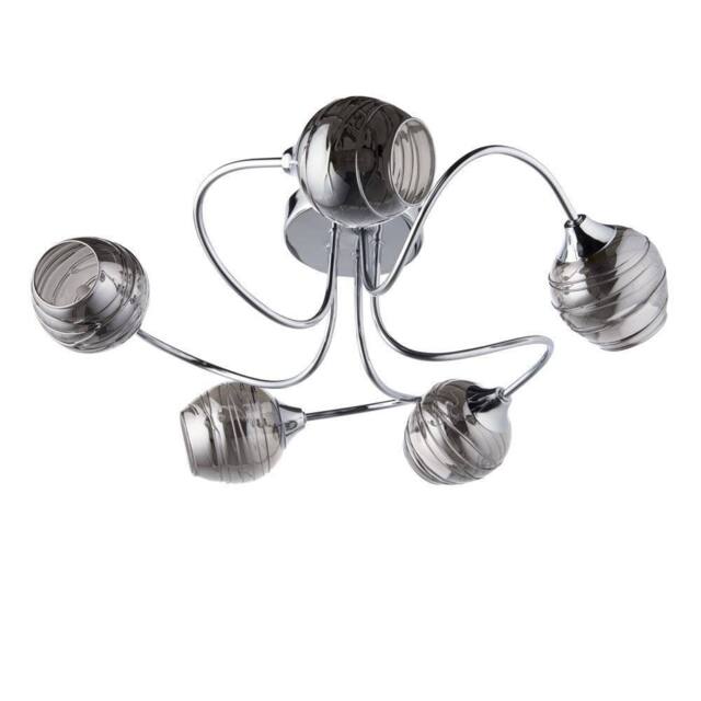 First Choice Lighting Marple - Chrome with Smoke Glass 5 Light Flush Ceiling Light in Silver - image 1