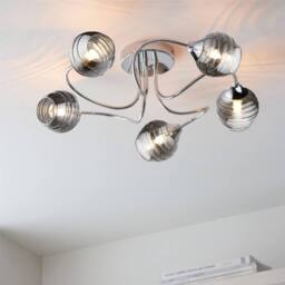 First Choice Lighting Marple - Chrome with Smoke Glass 5 Light Flush Ceiling Light in Silver - thumbnail 5