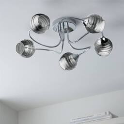 First Choice Lighting Marple - Chrome with Smoke Glass 5 Light Flush Ceiling Light in Silver - thumbnail 6