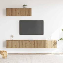 Berkfield Home 3 Piece TV Cabinet Set Wall-mounted Artisan Oak Engineered Wood in Brown - thumbnail 3