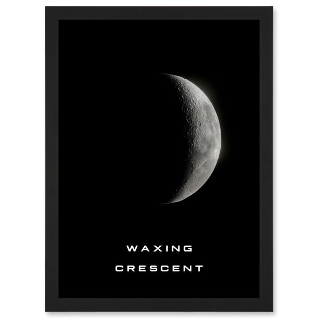 Artery8 Phases of the Moon Astronomy Waxing Crescent Lunar Space Poster Artwork Framed Wall Art Print A4 in Black - image 1