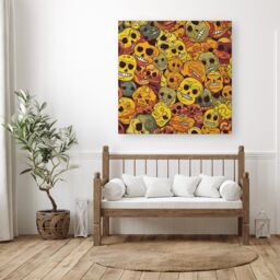 "Warren Reed - Designer Autumnal Skulls Pattern Canvas in Orange - Size: W30"" x H30""" - thumbnail 1