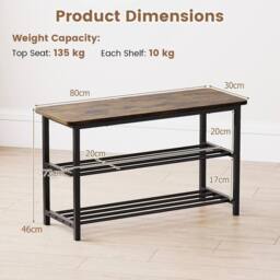 Kelvenix 3-Tier Shoe Rack 80 cm Shoe Storage Bench in Brown - Size: 0.6m2 - thumbnail 3