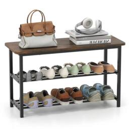 Kelvenix 3-Tier Shoe Rack 80 cm Shoe Storage Bench in Brown - Size: 0.6m2 - thumbnail 2