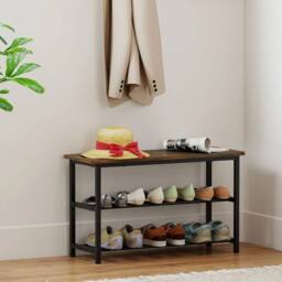 Kelvenix 3-Tier Shoe Rack 80 cm Shoe Storage Bench in Brown - Size: 0.6m2 - thumbnail 4