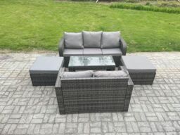 Fimous 7 Seater Outdoor Rattan Garden Furniture Set with Patio Lounge Sofa Set with 2 Big Footstool Dark Grey Mixed - thumbnail 2