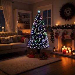 Shatchi 6Ft/180cm Multicolour Fibre Optic Christmas Tree LED Pre-Lit in Green - Size: 6ft - thumbnail 2