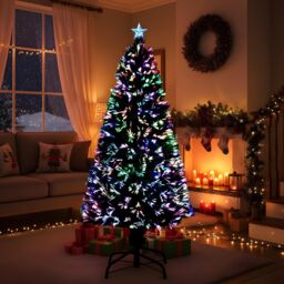 Shatchi 6Ft/180cm Multicolour Fibre Optic Christmas Tree LED Pre-Lit in Green - Size: 6ft - thumbnail 4