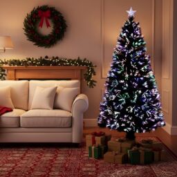 Shatchi 6Ft/180cm Multicolour Fibre Optic Christmas Tree LED Pre-Lit in Green - Size: 6ft - thumbnail 6