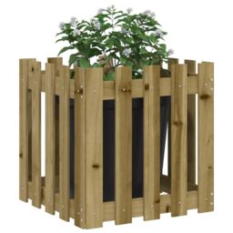 Berkfield Home Garden Planter with Fence Design 50x50x50 cm Impregnated Wood Pine in Brown - Size: 50 x 50 x 50 cm - thumbnail 3