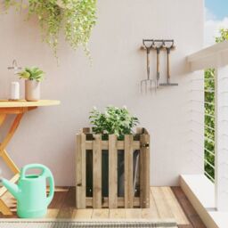 Berkfield Home Garden Planter with Fence Design 50x50x50 cm Impregnated Wood Pine in Brown - Size: 50 x 50 x 50 cm