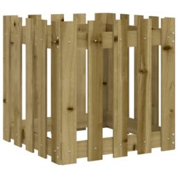 Berkfield Home Garden Planter with Fence Design 50x50x50 cm Impregnated Wood Pine in Brown - Size: 50 x 50 x 50 cm - thumbnail 4