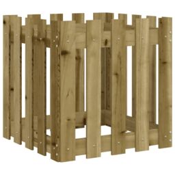 Berkfield Home Garden Planter with Fence Design 50x50x50 cm Impregnated Wood Pine in Brown - Size: 50 x 50 x 50 cm - thumbnail 2