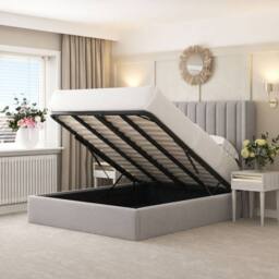 "Bed Choices Madison Upholstered Bed Frame with 54"" Headboard, Chelsea Mattress & Ottoman Storage in Dark Grey - Size: King" - thumbnail 4