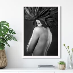 ARTZE Woman with Feathers Mask Fashion Black & White Photo Framed Print SIZE: A3 with White Frame - Size: A4 - thumbnail 2