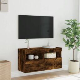 Berkfield Home TV Wall Cabinet with LED Lights Smoked Oak 80x30x40 cm in Brown - Size: 80 x 30 x 40 cm - thumbnail 5