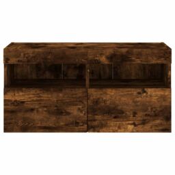 Berkfield Home TV Wall Cabinet with LED Lights Smoked Oak 80x30x40 cm in Brown - Size: 80 x 30 x 40 cm - thumbnail 9