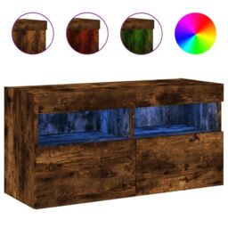 Berkfield Home TV Wall Cabinet with LED Lights Smoked Oak 80x30x40 cm in Brown - Size: 80 x 30 x 40 cm - thumbnail 2