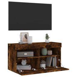 Berkfield Home TV Wall Cabinet with LED Lights Smoked Oak 80x30x40 cm in Brown - Size: 80 x 30 x 40 cm - thumbnail 7