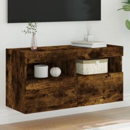 Berkfield Home TV Wall Cabinet with LED Lights Smoked Oak 80x30x40 cm in Brown - Size: 80 x 30 x 40 cm - thumbnail 1