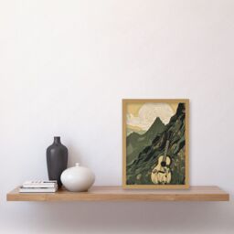 Artery8 Guitar on Mountain Landscape Morning at Campsite Artwork Framed Wall Art Print A4 in Light Oak - thumbnail 2