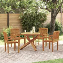 Berkfield Home Beautiful 5 Piece Garden Dining Set Solid Wood Teak in Brown - thumbnail 2