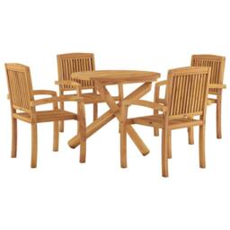 Berkfield Home Beautiful 5 Piece Garden Dining Set Solid Wood Teak in Brown - thumbnail 3