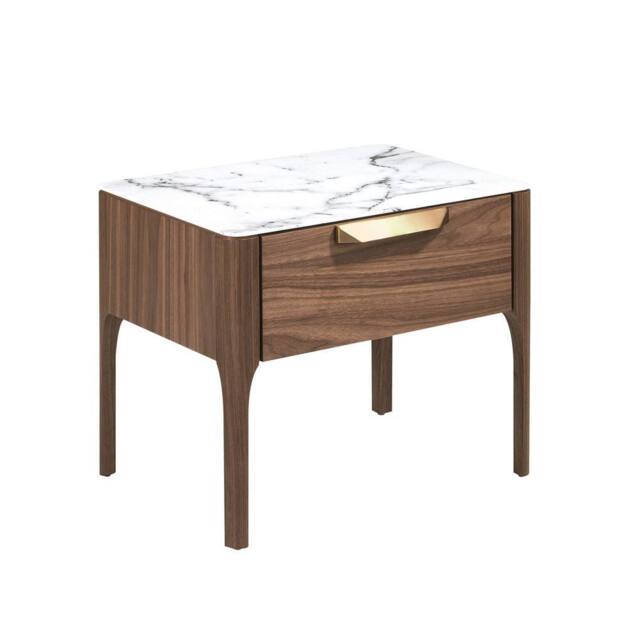 Angel Cerda Walnut Bedside Table with Imitation Marble Glass Top in Brown - image 1