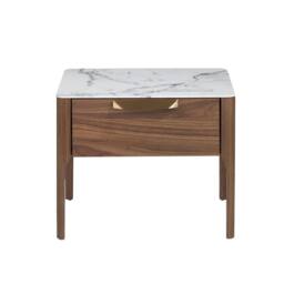 Angel Cerda Walnut Bedside Table with Imitation Marble Glass Top in Brown - thumbnail 2