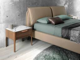 Angel Cerda Walnut Bedside Table with Imitation Marble Glass Top in Brown - thumbnail 3